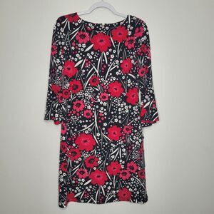 Tommy Hilfiger pink red floral bell sleeve modest party church dress 6 NWT